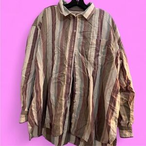 American Eagle Outfitters Striped Oversized Button-Up in Muted Neutrals